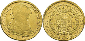 Popayán. 4 escudos. 1779. SF. Atractivo. Muy escasa