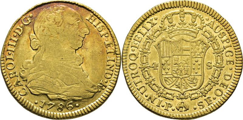 CARLOS III. Popayán. 4 escudos. 1786. SF. Cy12709. Restrepo68-18. 13´41 g. MBC+/...