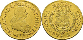 Popayán. 8 escudos. 1770. J. Busto de Fernando VI. Muy escasa