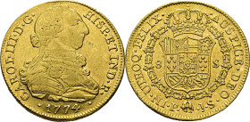 Popayán. 8 escudos. 1774. J-S. . EBC/EBC+. Atractivo. Muy escasa
