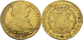 Popayán. 8 escudos. 1776. JS. Casi EBC/EBC+. Atractivo. Muy rara