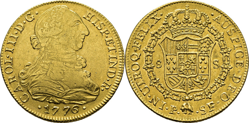 CARLOS III. Popayán. 8 escudos. 1776. SF. Cy12879. Restrepo73-18 (Very Scarce). ...