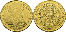 Popayán. 8 escudos. 1779. SF. SC-/SC. Soberbio. Muy rara