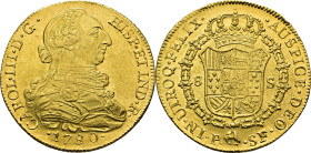 Popayán. 8 escudos. 1780. SF. SC/SC-. Llamativa. Muy rara
