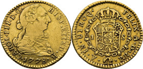 Potosí. 1 escudo. 1778 sobre 7. P-R. Rarísima. Solo conocemos otro ejemplar. Se acuñaron 1215 piezas