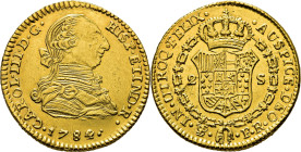 Potosí. 2 escudos. 1784. EBC. Solo conocemos dos ejemplares más. Rarísima