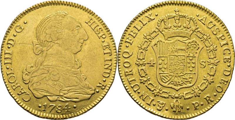 CARLOS III. Potosí. 4 escudos. 1784. P-R. Cy12696. 13´43 g. Marquitas. Suaves y ...