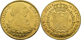 Potosí. 8 escudos. 1781. P-R. EBC/EBC+. Bello ejemplar. Escasa