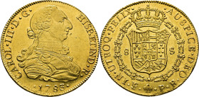 Potosí. 8 escudos. 1783. P-R. EBC+/SC-. Bello ejemplar. Escasa