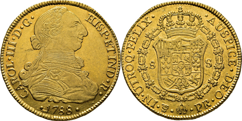 CARLOS III. Potosí. 8 escudos. 1788. PR sin punto entre las siglas. Cy13009. 26´...