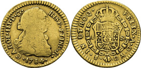 Santiago. 1 escudo. 1784 sobre 3. DA. Segundo ejemlar que conocemos. Rarísima