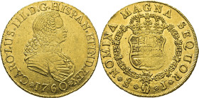 Santiago. 8 escudos. 1760. J. Busto de Fernando IV. EBC. Muy buen ejemplar. Rarísima