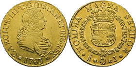 Santiago. 8 escudos. 1763. J. Busto de Fernando VI. EBC/casi EBC+. Atractivo. Rara