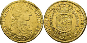 Santiago. 8 escudos. 1764. J. Casi EBC/casi EBC+. Atractivo. Rara