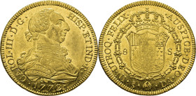 Santiago. 8 escudos. 1772. DA. SC+. Rarísima
