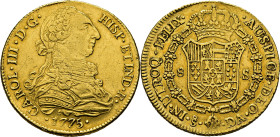 Santiago. 8 escudos. 1775. DA. EBC/EBC+. Tono intenso