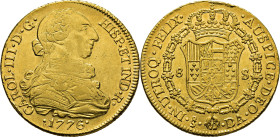 Santiago. 8 escudos. 1776. DA. EBC/casi EBC+. Atractivo. Buen reverso