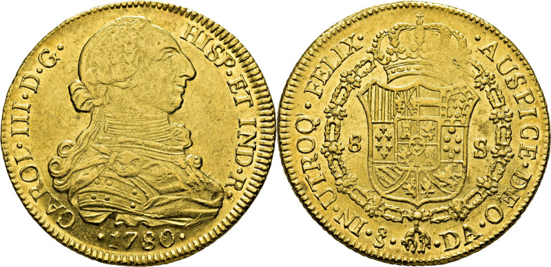 CARLOS III. Santiago. 8 escudos. 1780 el tercer dígito parece estar sobre otro d...