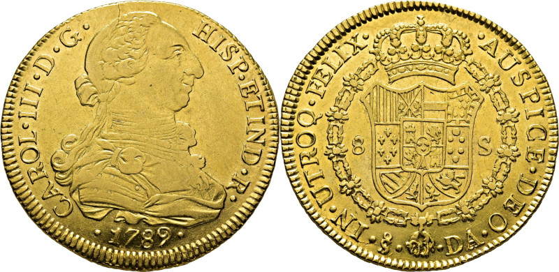 CARLOS III. Santiago. 8 escudos. 1789. DA. Cy13017. 26´91 g. Suaves y finas rayi...