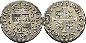 Sevilla. 1/2 real. 1761. JV. EBC/EBC-. Notable ejemplar