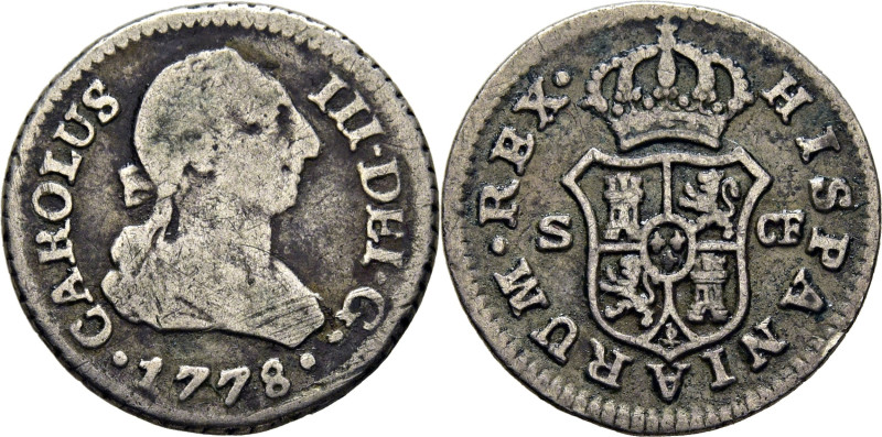 CARLOS III. Sevilla. 1/2 real. 1778. CF. Cy11158. 1´35 g. Oxidación superficial ...