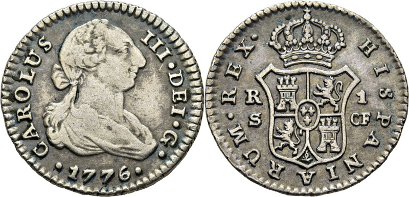 CARLOS III. Sevilla. 1 real. 1776. CF. Cy11353. 2´96 g. Rayitas en anverso. MBC/...