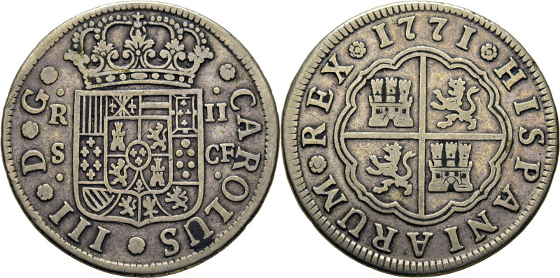 CARLOS III. Sevilla. 2 reales. 1771. CF. Cy11530. 5´62 g. MBC/MBC-. Tono