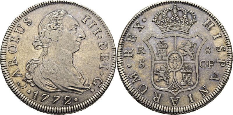 CARLOS III. Sevilla. 8 reales. 1772. CF. Cy12005. 26´79 g. Suaves y finas rayita...