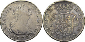 Sevilla. 8 reales. 1773. CF. Tono. Muy escasa