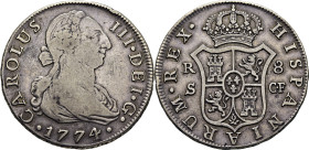 Sevilla. 8 reales. 1774. CF. Tono. Muy escasa