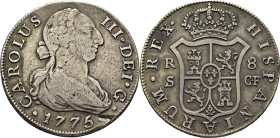 Sevilla. 8 reales. 1775. CF. Rara