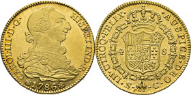Sevilla. 4 escudos. 1786. C. SC-/SC. Muy buen ejemplar. Muy rara