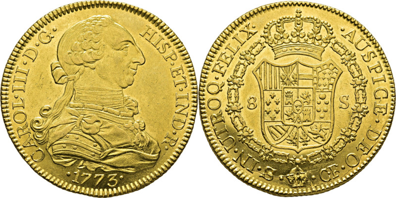 CARLOS III. Sevilla. 8 escudos. 1773. CF. Cy12848. 26´95 g. Ínfimas marquitas. A...