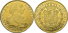 Sevilla. 8 escudos. 1774. CF. EBC+/casi SC. Bello ejemplar. Muy rara