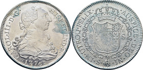 Sevilla. 8 escudos. 1776. JN. Falsa de época en platino. Interesante