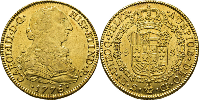 CARLOS III. Sevilla. 8 escudos. 1776. CF. Cy12882. 26´92 g. Fallo de laminado en...