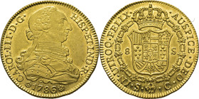 Sevilla. 8 escudos. 1786. C. FDC. Extraordinario. Rarísima. Espectacular