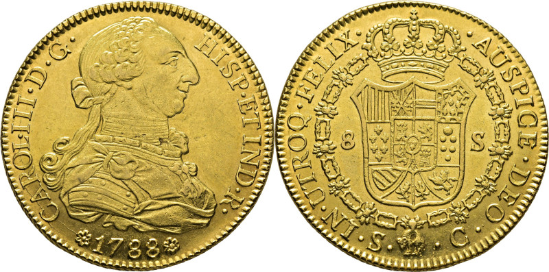 CARLOS III. Sevilla. 8 escudos. 1788. C. Cy13011. 27´00 g. Leves suaves y finas ...