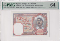 Algeria, 5 Francs, 1941, UNC, p77b
UNC
PMG 64
Estimate: USD 125 - 250