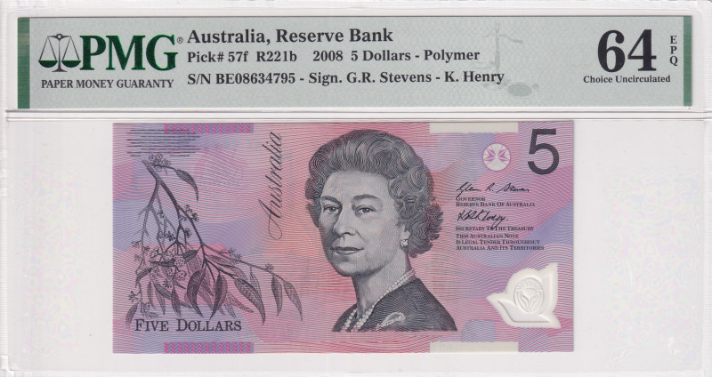 Australia, 5 Dollars, 2008, UNC, p57f
UNC
PMG 64 EPQQueen Elizabeth II Portrai...