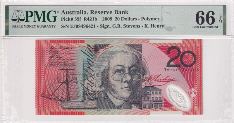 Australia, 20 Dollars, 2008, UNC, p59f
UNC
PMG 66 EPQPolymer
Estimate: USD 40...