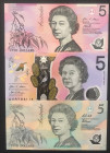 Australia, 5 Dollars, 1993/2016, UNC, p50a; p57h; p62, (Total 3 banknotes)
UNC
Queen Elizabeth II PortraitPolymer
Estimate: USD 20 - 40