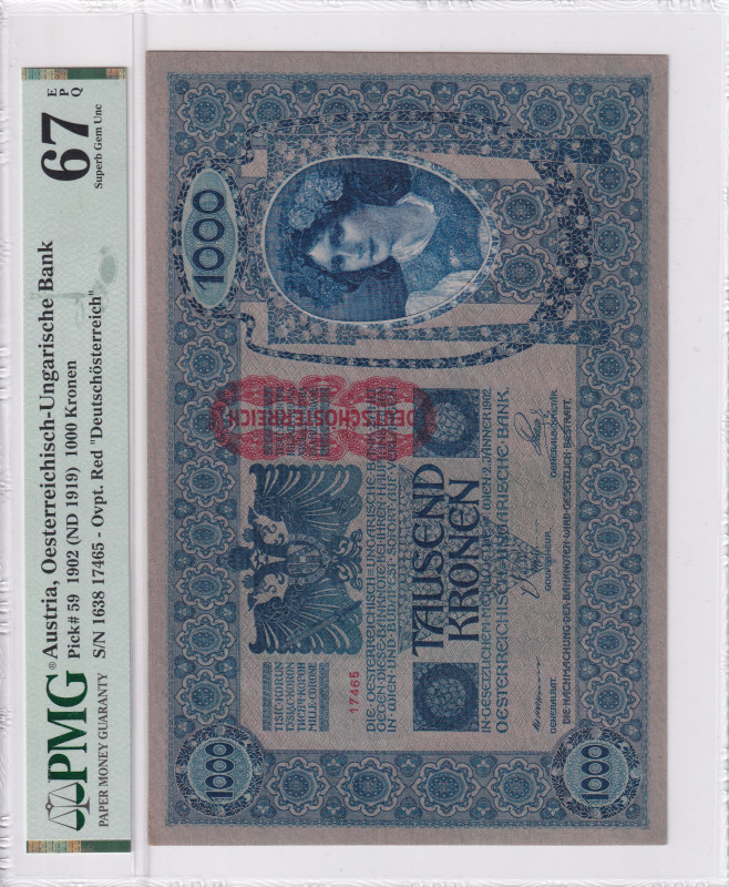 Austria, 1.000 Kronen, 1919, UNC, p59
UNC
PMG 67 EPQHigh ConditionTOP POP and ...
