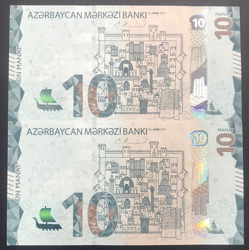 Azerbaijan, 10 Manat, 2021, UNC, p40, (Total 2 consecutive banknotes)
UNC
Esti...