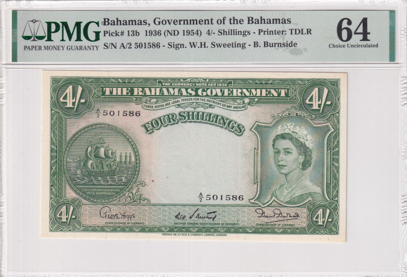 Bahamas, 4 Shillings, 1954, UNC, p13b
UNC
PMG 64Queen Elizabeth II Portrait
E...
