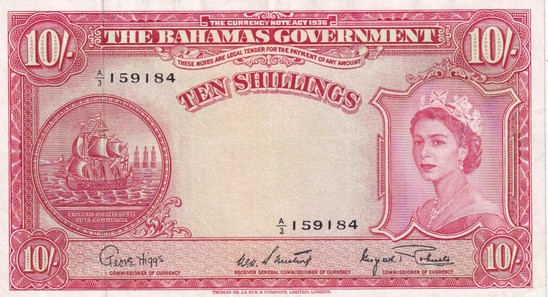 Bahamas, 10 Shillings, 1953, VF, p14d
VF
Queen Elizabeth II Portrait
Estimate...
