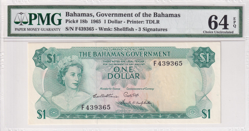Bahamas, 1 Dollar, 1965, UNC, p18b
UNC
PMG 64 EPQQueen Elizabeth II Portrait
...