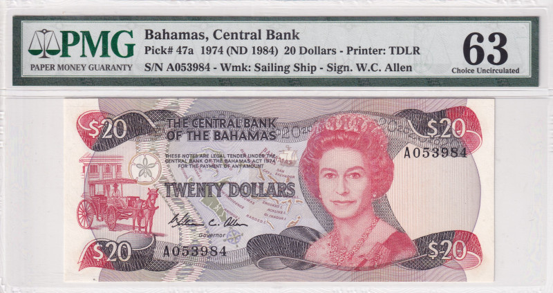 Bahamas, 20 Dollars, 1984, UNC, p47a
UNC
PMG 63Queen Elizabeth II Portrait
Es...
