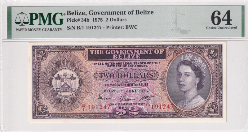 Belize, 2 Dollars, 1975, UNC, p34b
UNC
PMG 64Queen Elizabeth II Portrait
Esti...