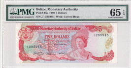 Belize, 5 Dollars, 1980, UNC, p39a
UNC
PMG 65 EPQQueen Elizabeth II Portrait
Estimate: USD 100 - 200